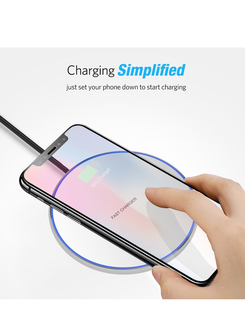 عام شاحن لاسلكي ذكي بقوة 10 واط، يعمل بتكنولوجيا QI، مصنوع من المعدن، تصميم بسيط ودائري للشاحن السريع للهواتف المحمولة على سطح المكتب. - Image 5