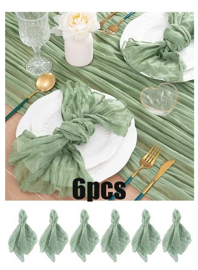 Ailily 6-Piece Cloth Napkins,20 x 20 Inch Gauze Napkin Vintage Boho Cheesecloth Napkin Bulk For Party,Wedding,Reception,Bridal Shower Table Decorations,Green - Image 1