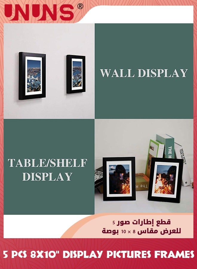UNUNS Picture Frame Set of 5, 8"x10"Picture Frames, Display Pictures 6x8 With Mat Or 8x10 Without Mat, Multi Photo Frames Collage, Tabletop Or Wall Display Decoration,Black - Image 3