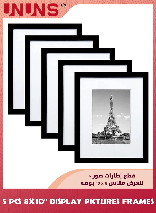 UNUNS Picture Frame Set of 5, 8"x10"Picture Frames, Display Pictures 6x8 With Mat Or 8x10 Without Mat, Multi Photo Frames Collage, Tabletop Or Wall Display Decoration,Black - Image 1
