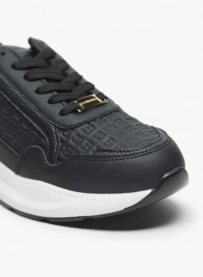 Flora Bella By Shoexpress Monogram Embossed Sports Shoes with Lace-Up Closure