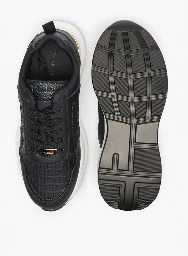 Flora Bella By Shoexpress Monogram Embossed Sports Shoes with Lace-Up Closure