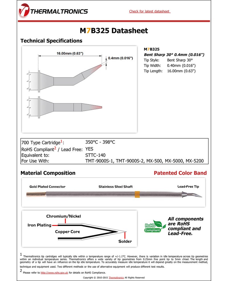 Thermaltronics M7B325 Bent Sharp 30deg 0.4mm (0.016in) interchangeable for Metcal STTC-140 - Image 1