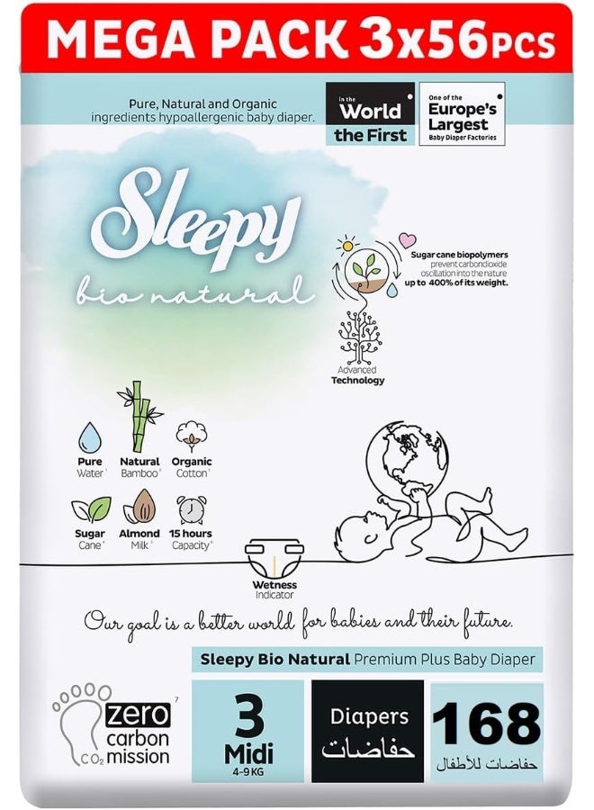 Sleepy عبوة من 168 حفاضات بيبي بيو الطبيعية الحجم 3، 4 - 9 كجم - Image 1