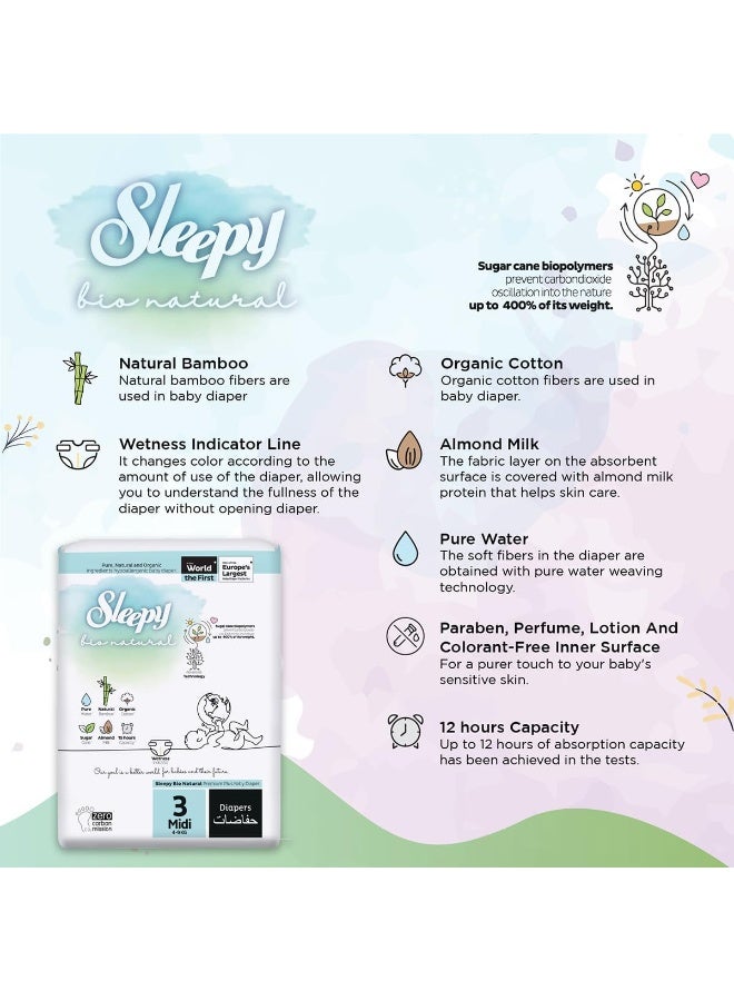 Sleepy عبوة من 168 حفاضات بيبي بيو الطبيعية الحجم 3، 4 - 9 كجم - Image 5