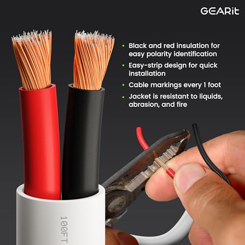 GEARit 14 Gauge Speaker Wire (200 Feet), Black Speaker Cable for Indoor Home Theater or Car Audio, CL2 Rated in-Wall Fire Safety Wire, 2 Conductors, CCA - Image 2