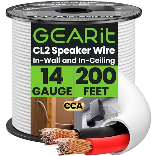 GEARit 14 Gauge Speaker Wire (200 Feet), Black Speaker Cable for Indoor Home Theater or Car Audio, CL2 Rated in-Wall Fire Safety Wire, 2 Conductors, CCA - Image 1