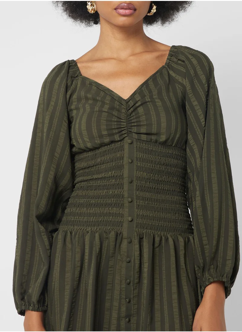 ELLA Ruched Waist Self Textured Dress