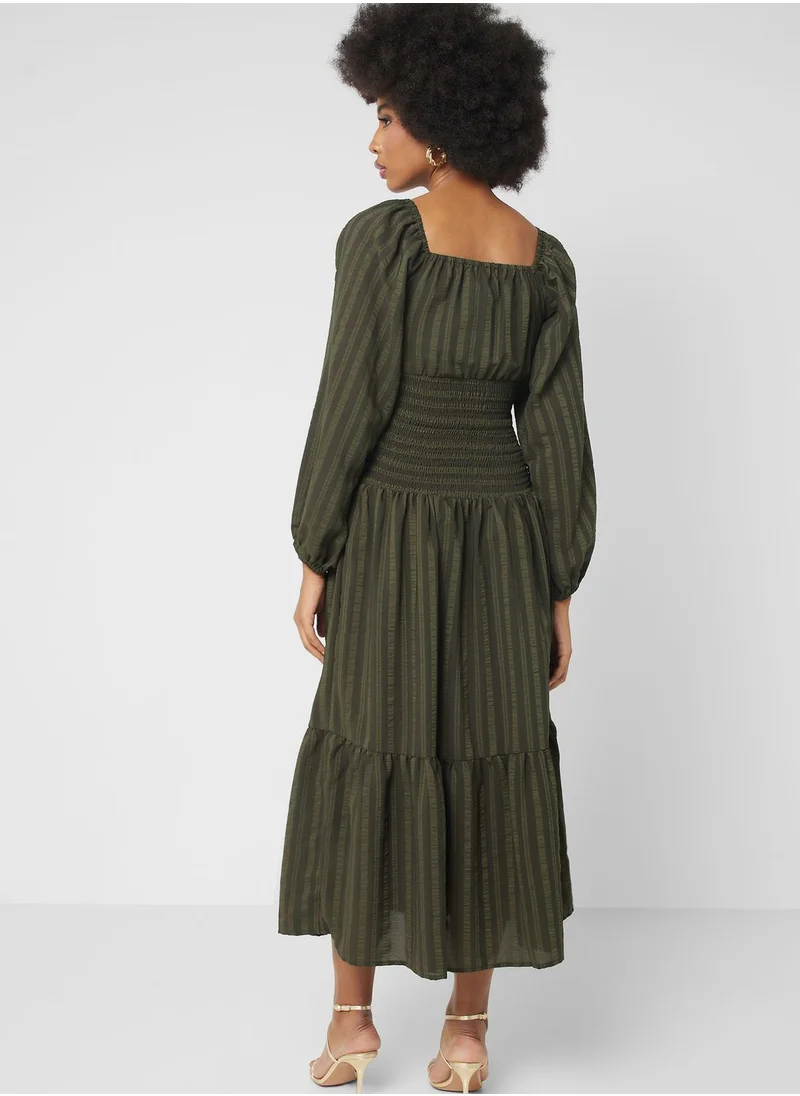 ELLA Ruched Waist Self Textured Dress