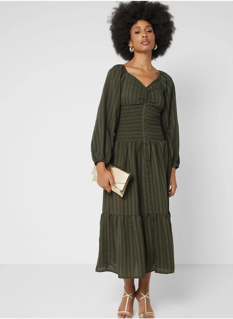 ELLA Ruched Waist Self Textured Dress