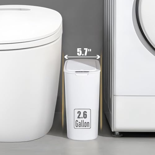 TIPGO Automatic Motion Sensor Bathroom Trash Can with Lid, 2.6 Gallon Touchless Trash Bin, Smart Garbage Can Plastic Slim Wastebasket for Bedroom, Office, Dorm (White) - Image 5