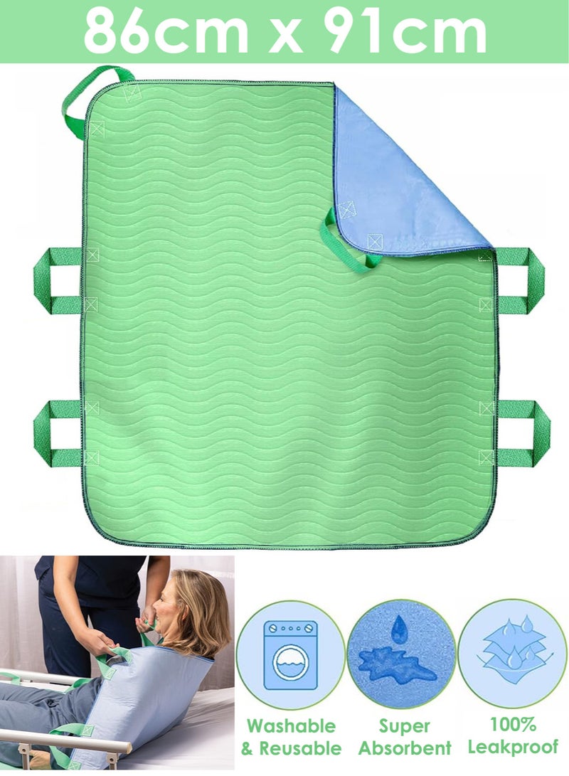 Generic 86cm x 91cm Absorbent Positioning Bed Pads for Elderly with Handles, Washable Waterproof Incontinence Draw Sheets, Reusable Bed Mobility Under Pads for Seniors Disabled & Bedridden Patients Fast-Drying  - Image 1