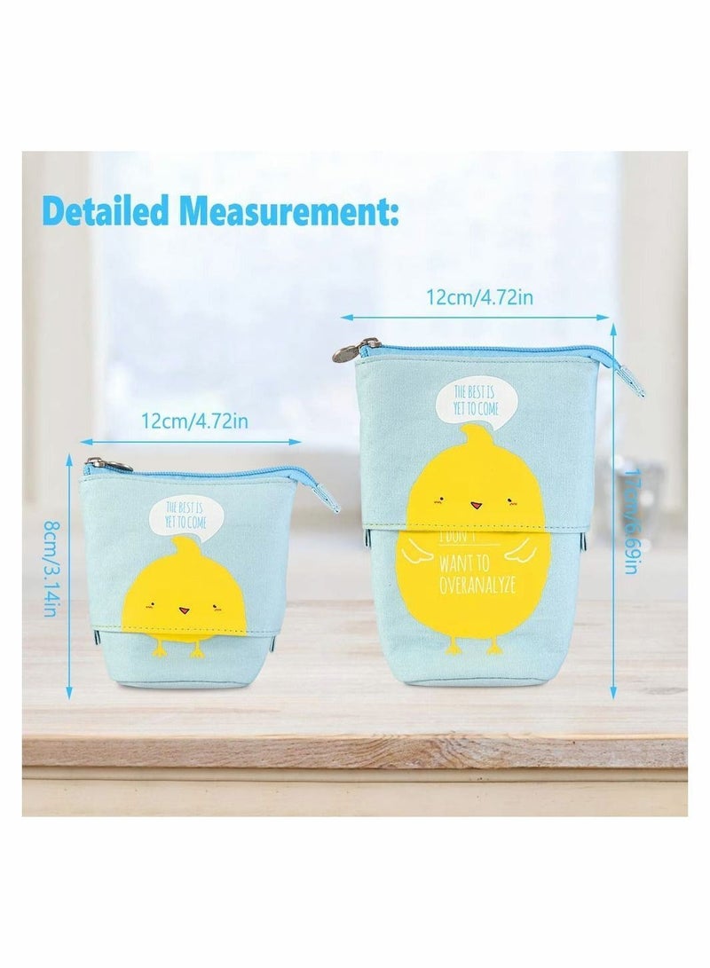 Y&D Stand Pencil Holder - Canvas Telescopic Pen Case Cartoon Lovely Cute Animal Pouch Bag Cosmetic Stationery Organizer Box with Zipper Closure for Boys and Girls (Yellow Duck)  - Image 2