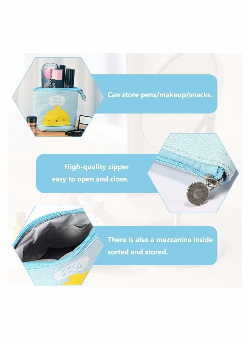 Y&D Stand Pencil Holder - Canvas Telescopic Pen Case Cartoon Lovely Cute Animal Pouch Bag Cosmetic Stationery Organizer Box with Zipper Closure for Boys and Girls (Yellow Duck)  - Image 3