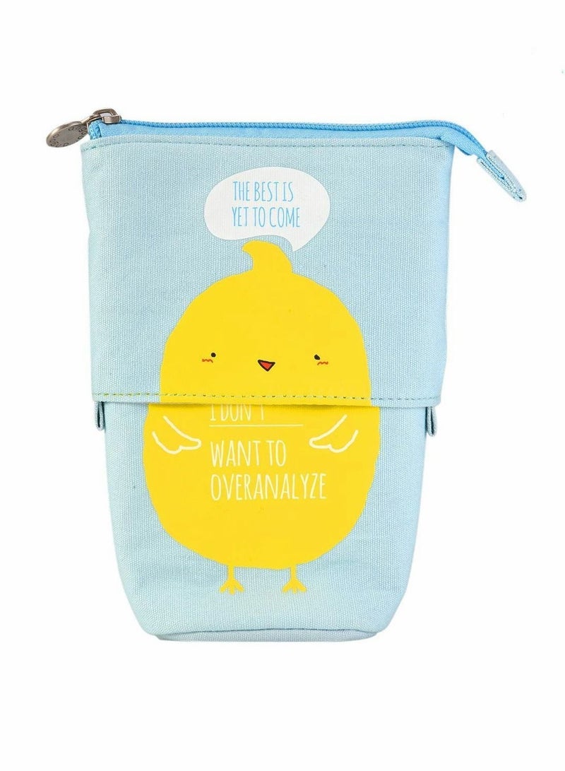 Y&D Stand Pencil Holder - Canvas Telescopic Pen Case Cartoon Lovely Cute Animal Pouch Bag Cosmetic Stationery Organizer Box with Zipper Closure for Boys and Girls (Yellow Duck)  - Image 1