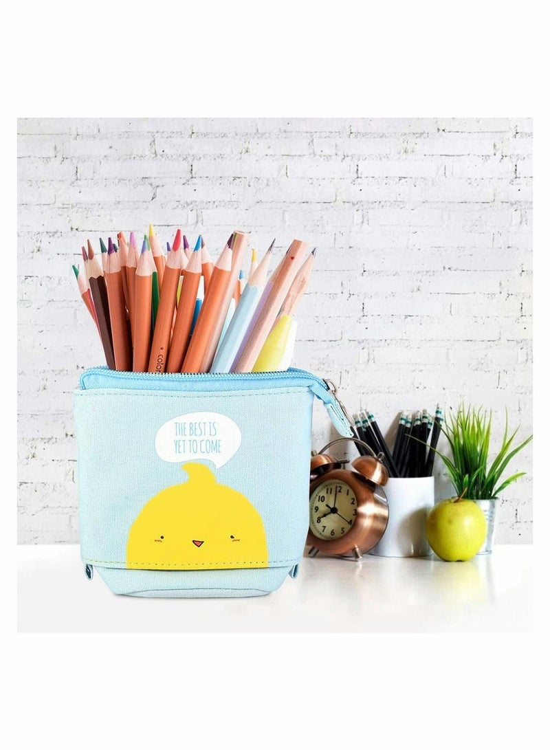 Y&D Stand Pencil Holder - Canvas Telescopic Pen Case Cartoon Lovely Cute Animal Pouch Bag Cosmetic Stationery Organizer Box with Zipper Closure for Boys and Girls (Yellow Duck)  - Image 5