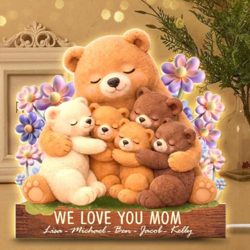 Custom Mama Bear Floral Night Light, Personalized Mothers Day Gifts, Mom Gifts with Names, Mothers Day Gift for Mom Grandma, Gift from Grandkids, Custom Mama Bear Gift - Image 3