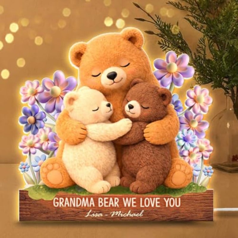 Custom Mama Bear Floral Night Light, Personalized Mothers Day Gifts, Mom Gifts with Names, Mothers Day Gift for Mom Grandma, Gift from Grandkids, Custom Mama Bear Gift - Image 1