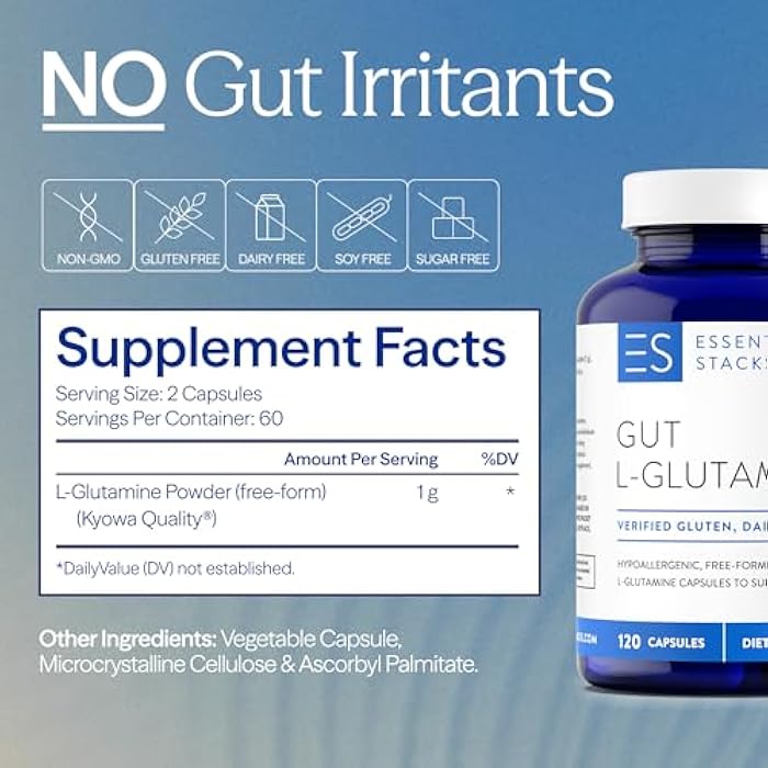 Essential Stacks Gut L-Glutamine Capsules 1000mg (Made in USA) - Gluten, Dairy & Soy Free, Non-GMO L Glutamine for Gut Health - 60 Serves (120 Caps) - Image 5