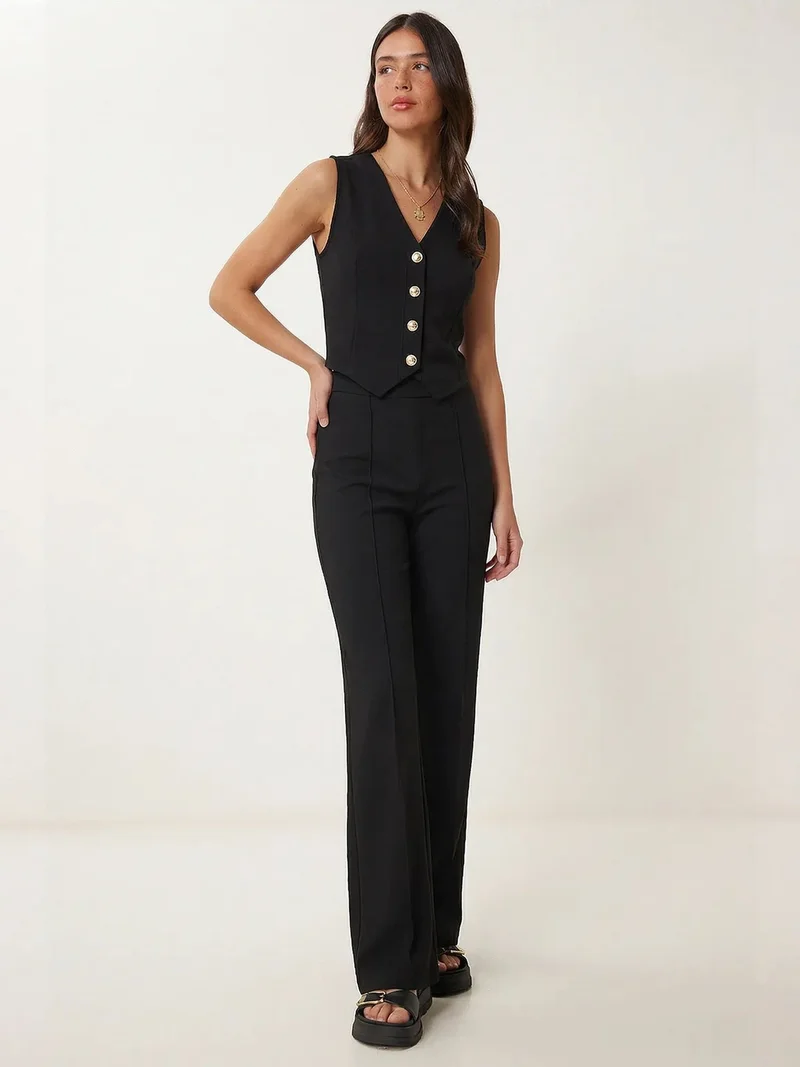 السعادة في إسطنبول ISTANBUL High Waist V-neck Button-Up Wide Leg Co-ord Set