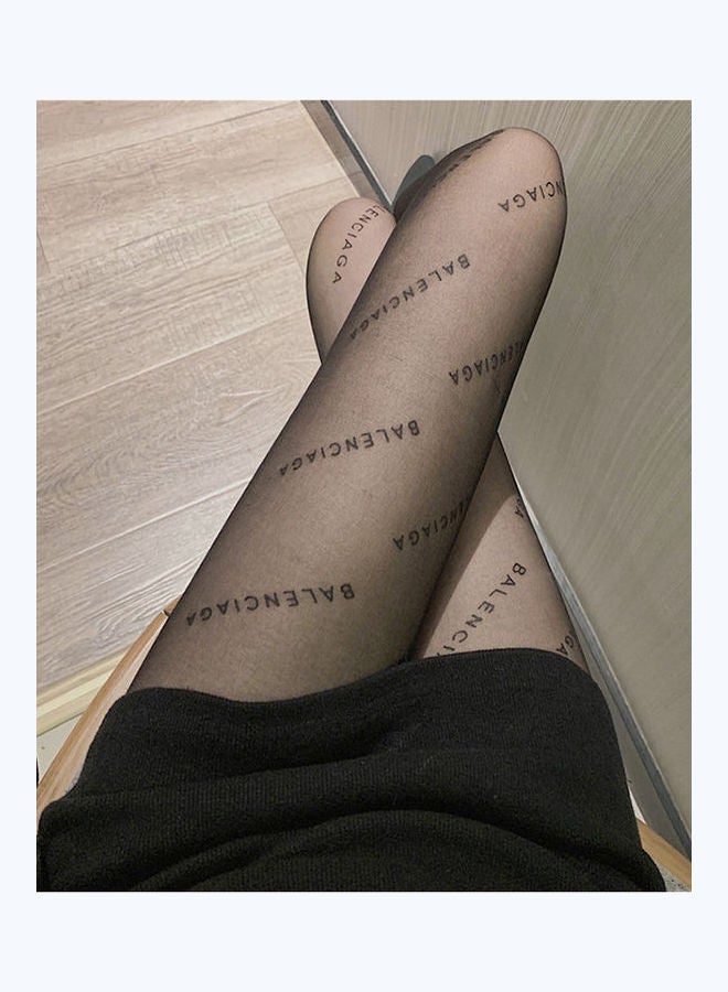 NIBEMINENT Pair Of Letter Printed Long Stockings Black  - Image 2