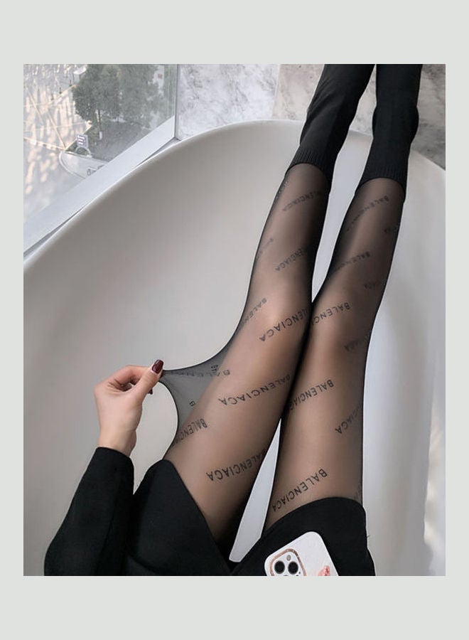 NIBEMINENT Pair Of Letter Printed Long Stockings Black  - Image 3