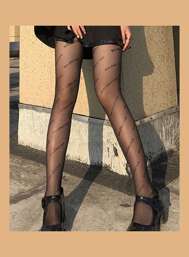 NIBEMINENT Pair Of Letter Printed Long Stockings Black  - Image 4