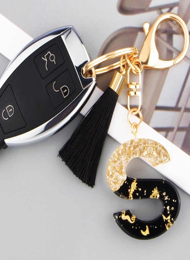 Suweibuke Fashion Black Key Chains for Women Girls, Initial Letter Keychains with Tassel, Charms for Key Purse Handbags Backpacks (Black-S) - Image 3