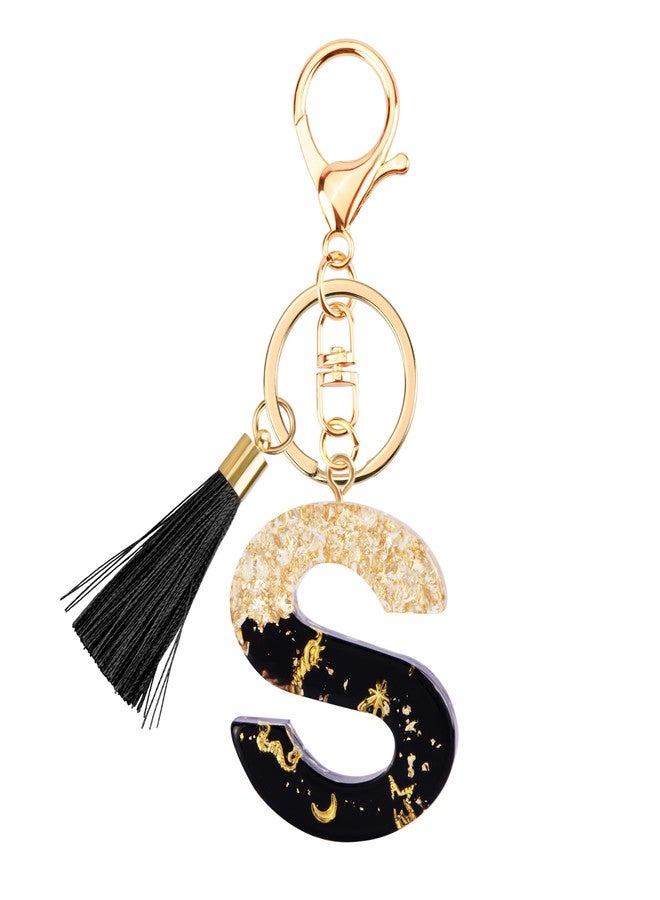 Suweibuke Fashion Black Key Chains for Women Girls, Initial Letter Keychains with Tassel, Charms for Key Purse Handbags Backpacks (Black-S) - Image 1