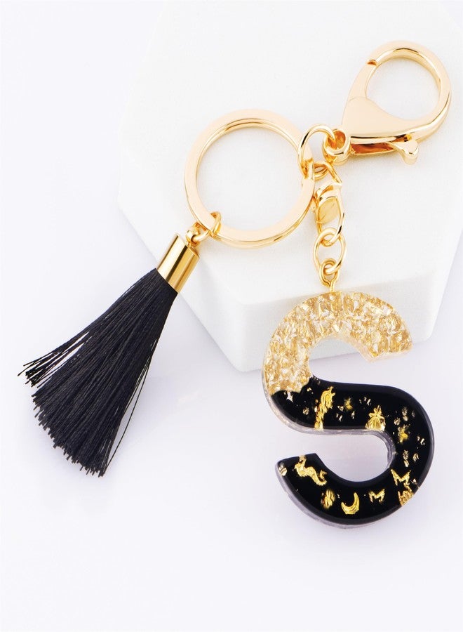 Suweibuke Fashion Black Key Chains for Women Girls, Initial Letter Keychains with Tassel, Charms for Key Purse Handbags Backpacks (Black-S) - Image 2