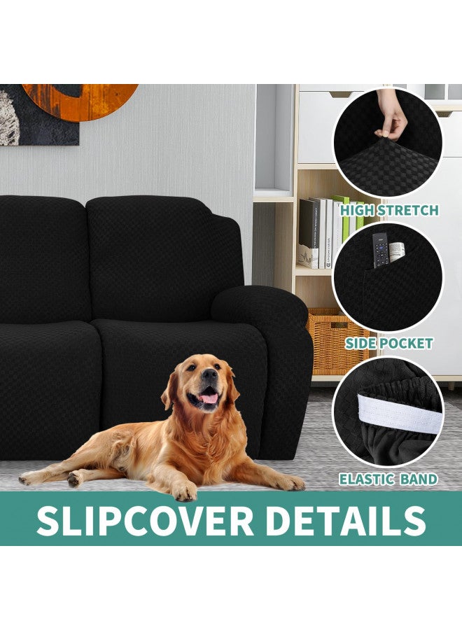 YEMYHOM YEMYHOM 4 Pieces Stretch Recliner Slipcover Latest Jacquard Recliner Chair Cover with Side Pocket Anti-Slip Fitted Recliner Cover Couch Furniture Protector with Elastic Bottom (Recliner, Black)  - Image 3