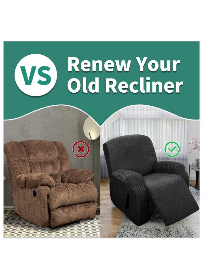 YEMYHOM YEMYHOM 4 Pieces Stretch Recliner Slipcover Latest Jacquard Recliner Chair Cover with Side Pocket Anti-Slip Fitted Recliner Cover Couch Furniture Protector with Elastic Bottom (Recliner, Black)  - Image 4