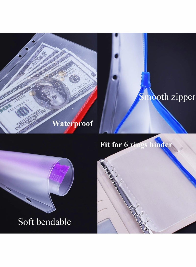 A5 Binder Pockets, 6 Holes Zipper Envelopes Planner Inserts Binder Pouch for 6-Ring Notebook Binder,  Waterproof PVC Loose Leaf Bags Document Folders Filing Bags, Multicolor