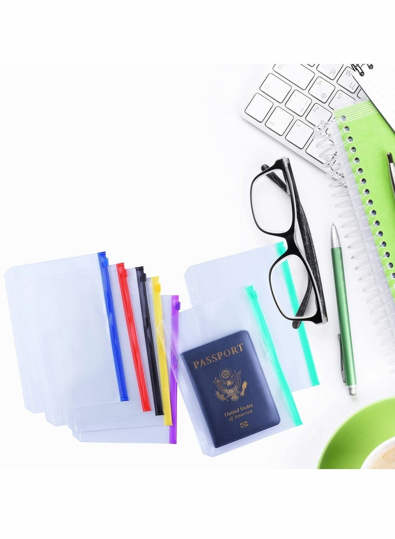 A5 Binder Pockets, 6 Holes Zipper Envelopes Planner Inserts Binder Pouch for 6-Ring Notebook Binder,  Waterproof PVC Loose Leaf Bags Document Folders Filing Bags, Multicolor