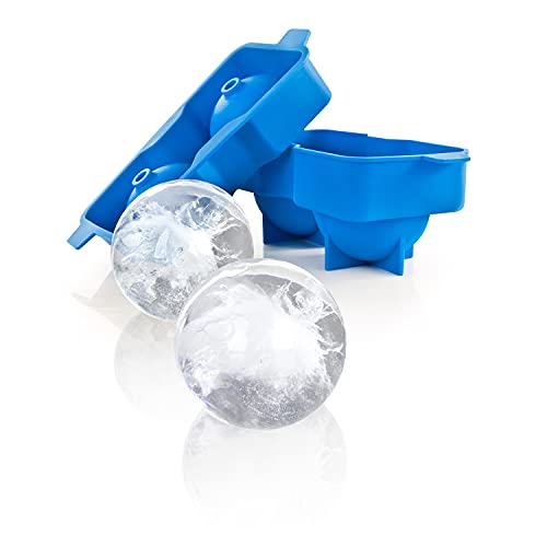 True Neptune Sphere Ice Cube Mold FoodSafe Silicone Large Craft Ice Ball Maker Mold for Cocktails 225 Inch Ice Spheres Blue 2Piece Set of 1