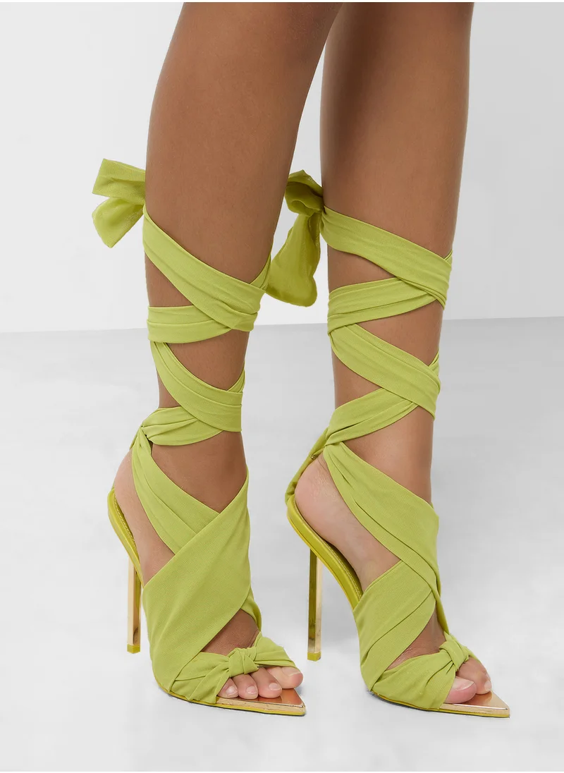 PUBLIC DESIRE Casual Lace Up Mid Heel Sandals