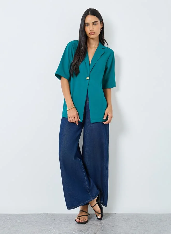 Styli Styli Teal Short Sleeve Boxy Fit Shirt