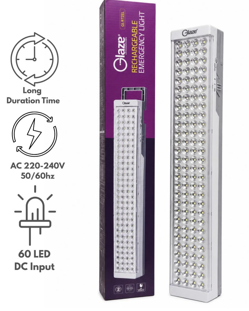 Glaze Rechargeable Emergency Light - 120 PCS SMD LED, 3.7V 3Ah Li-ion Battery, Up to 9 Hours Backup, Overcharge Protection - White - Image 1