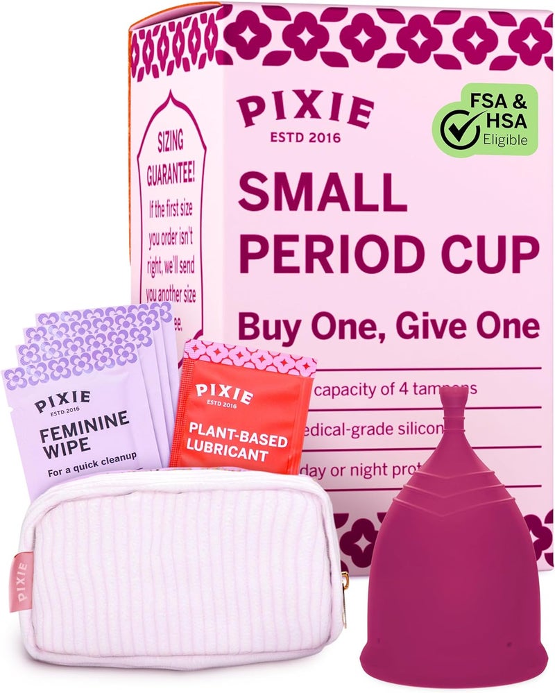 Pixie Cup - Soft, Safe, Reusable Menstrual Cup - Ranked 1 for The Best Tampon Alternative - 100% Medical-Grade Silicone Period Cup for Feminine Care - Buy One We Give One (Plum, Small) - Image 1