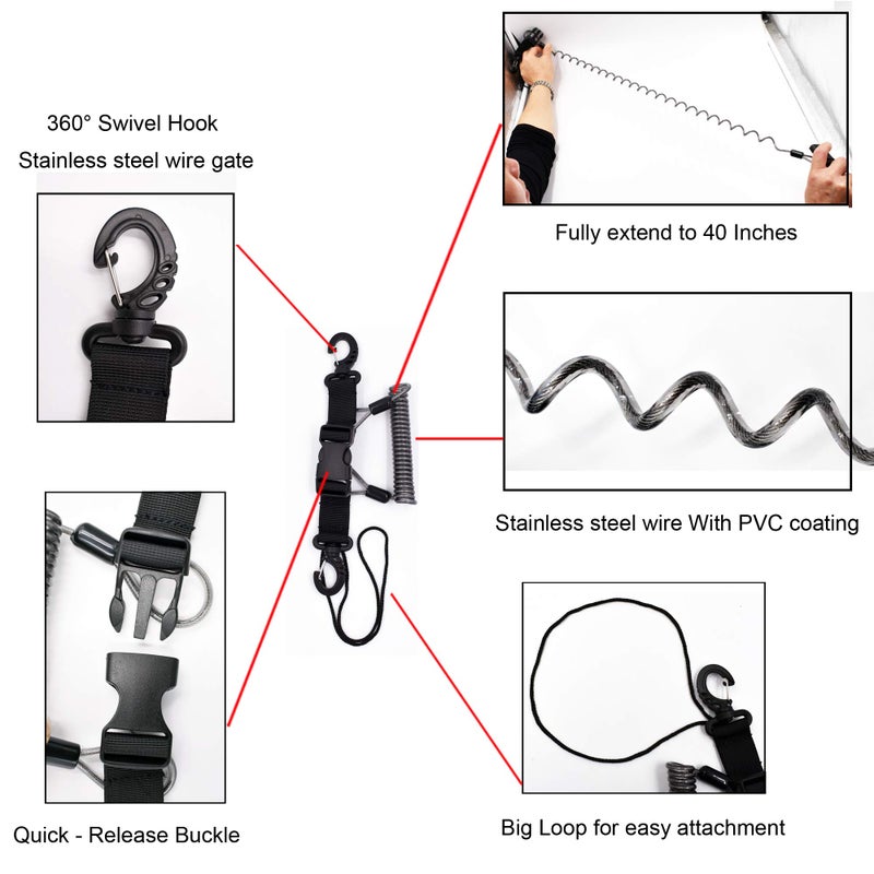 YYST One Stainless Steel Scuba Diving Lanyard Stainless Steel Spring Coiled Lanyard with Quick Release Buckle for Cameras and Dive Lights - Image 2