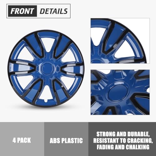 I1MOTOR Black & Blue Hubcaps 14 Inch Universal Wheel Rim Cover, R14 Hub Caps Wheel Covers Snap On Car Pickup Truck SUV, ABS & PC Material, Set of 4, 14-Inch, Black & Blue Lacquer - Image 4