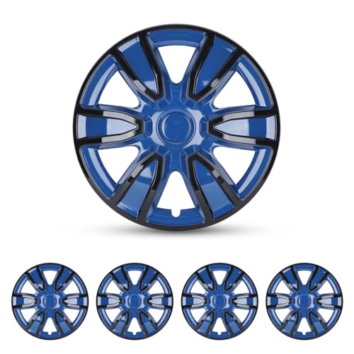 I1MOTOR Black & Blue Hubcaps 14 Inch Universal Wheel Rim Cover, R14 Hub Caps Wheel Covers Snap On Car Pickup Truck SUV, ABS & PC Material, Set of 4, 14-Inch, Black & Blue Lacquer - Image 1