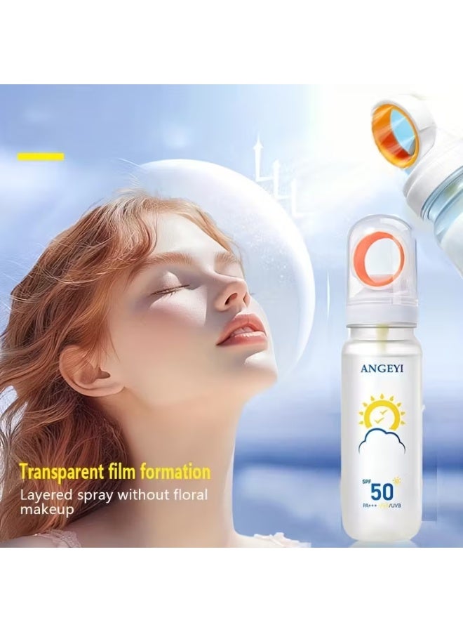 الملائكة بخاخ حماية من الشمس بعامل حماية 50، بخاخ شفاف عالي الحماية من الشمس للوجه والجسم، بخاخ حماية من الشمس للبشرة الحساسة، سريع الجفاف، طويل الأمد، واسع الطيف، مقاوم للماء، غير دهني، شفاف ضد الأشعة فوق البنفسجية الطويلة والمتوسطة، 90 مل - Image 2