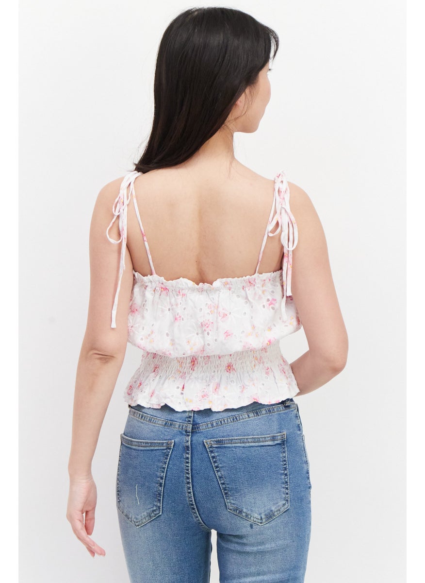 Lucy Paris - Women Tie Neck Sleeveless Textured Top, White Combo - Image 1
