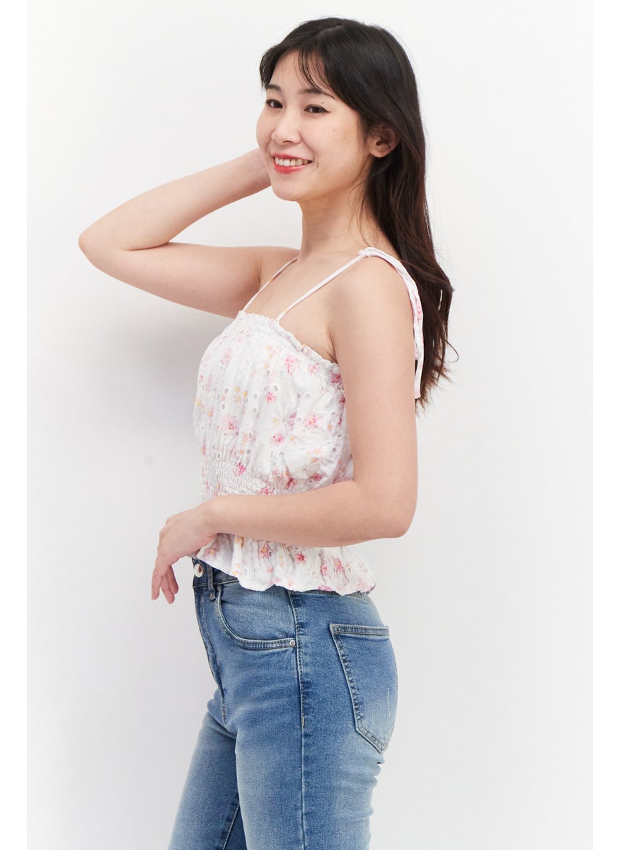 Lucy Paris - Women Tie Neck Sleeveless Textured Top, White Combo - Image 1