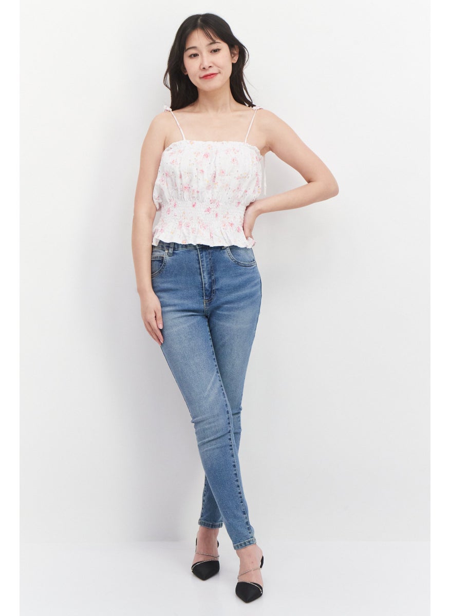 Lucy Paris - Women Tie Neck Sleeveless Textured Top, White Combo - Image 1