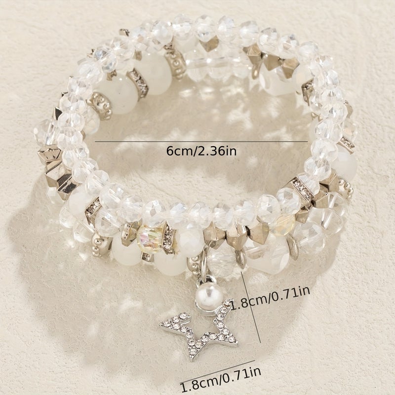 3-Pack Transparent White Crystal Bead Bracelet with Rhinestone Five-Pointed Star Charm - Image 4