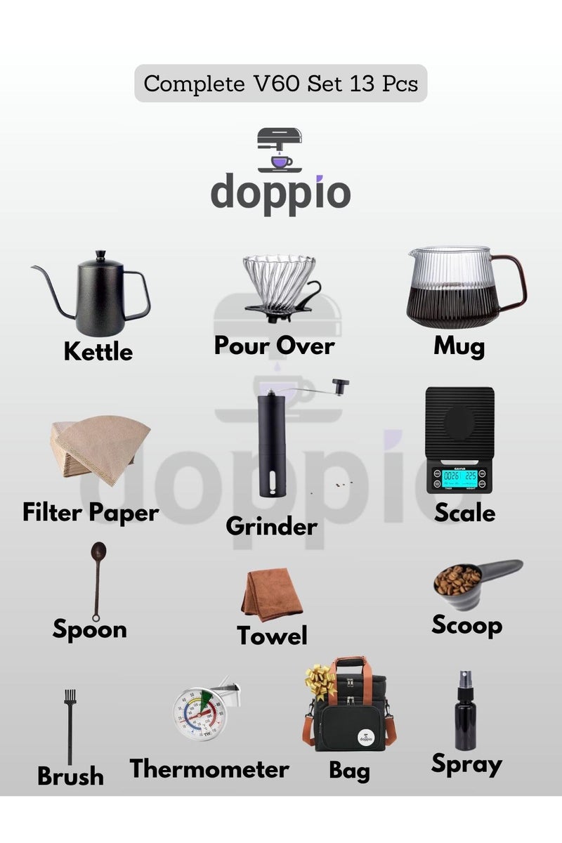Doppio V60 Premium 13-Piece Pour Over Coffee Set – Ideal for Travel, Home & Desert Safari - Image 3