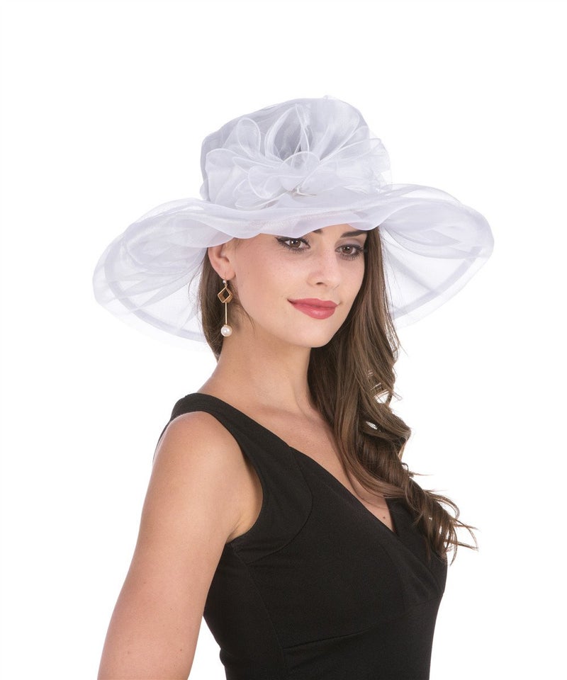 Saferin Womens Occasion Formal Kentucky Derby Wide Brim Hat Church Race Party Wedding White with Bowknot Free size - Image 3