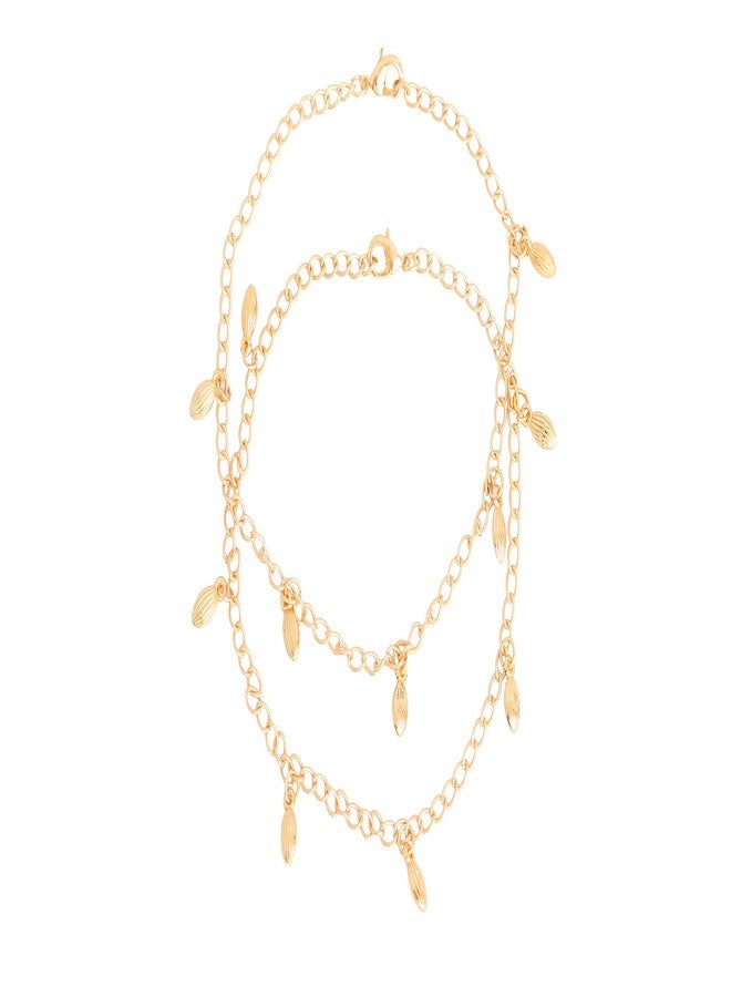 Touchstone Anklets Pair with Gold Charm for Women - Image 2